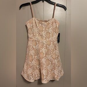 Lulus Champagne Lace Cocktail Mini Dress